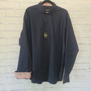 Jared Lang Mens Luxury Dress Shirt Size 17 1/2 Navy Blue Flip Cuff NWT *Size